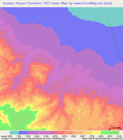 Sudayn Huryee,Mongolia Elevation Map