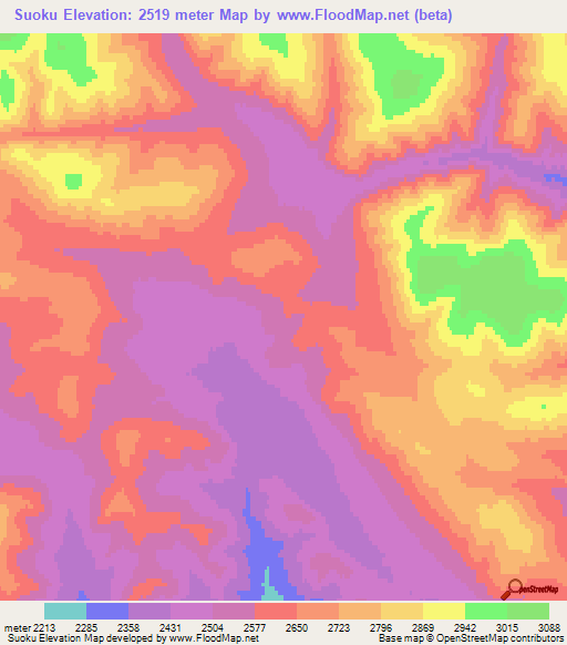 Suoku,Mongolia Elevation Map