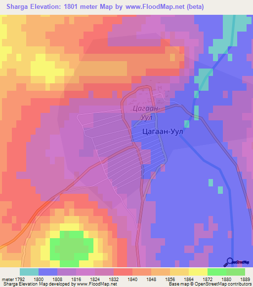 Sharga,Mongolia Elevation Map