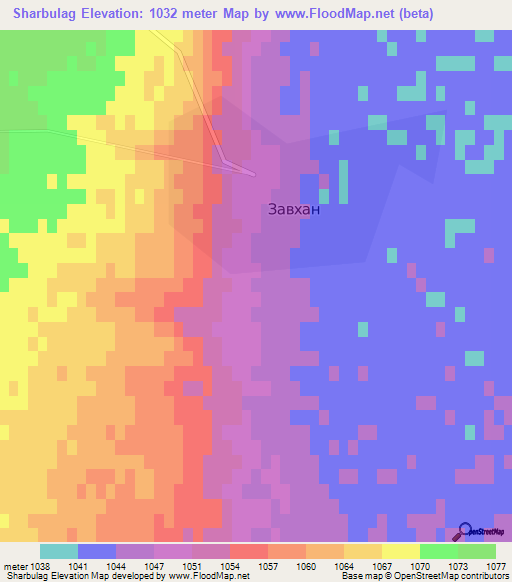 Sharbulag,Mongolia Elevation Map