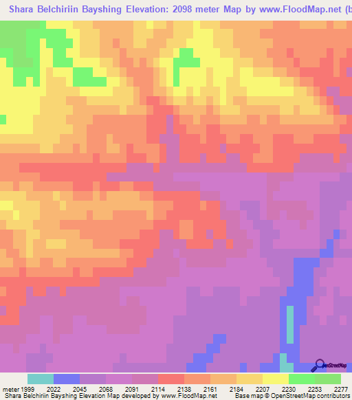 Shara Belchiriin Bayshing,Mongolia Elevation Map
