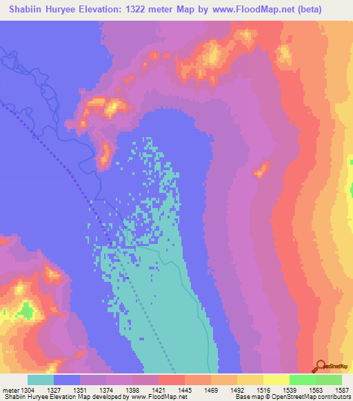 Shabiin Huryee,Mongolia Elevation Map