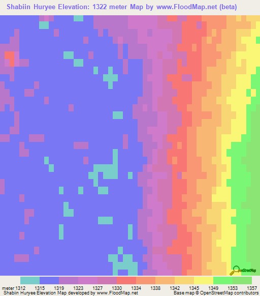 Shabiin Huryee,Mongolia Elevation Map