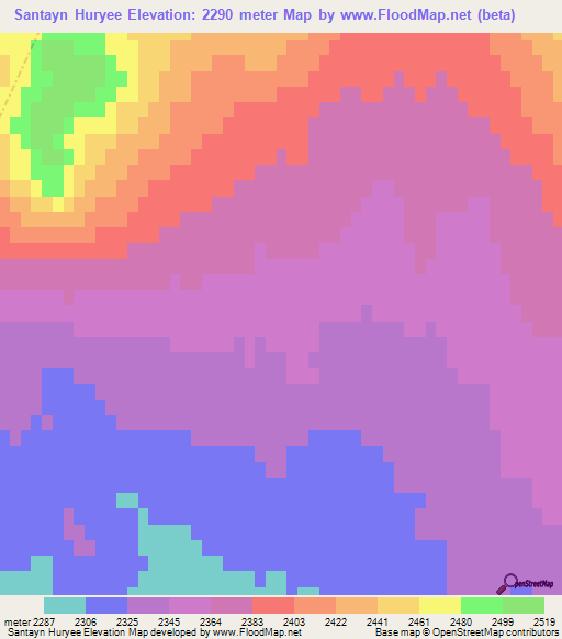 Santayn Huryee,Mongolia Elevation Map