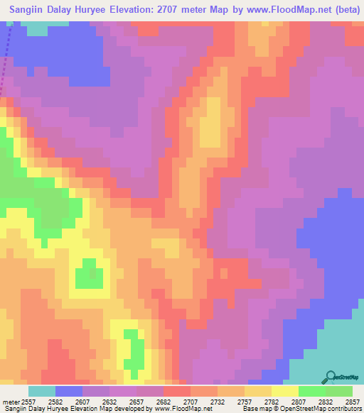 Sangiin Dalay Huryee,Mongolia Elevation Map