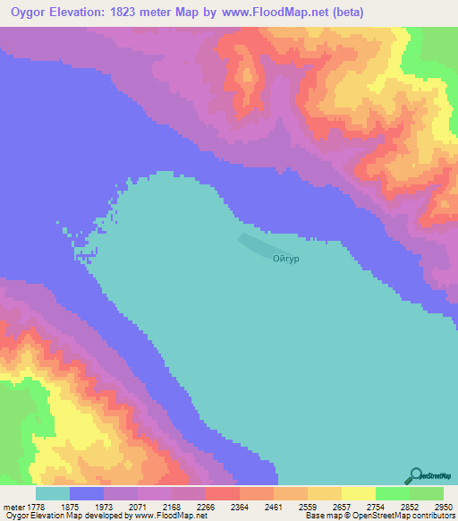 Oygor,Mongolia Elevation Map
