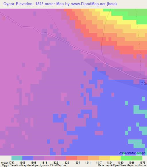 Oygor,Mongolia Elevation Map