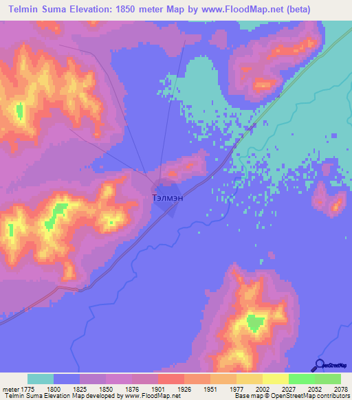 Telmin Suma,Mongolia Elevation Map