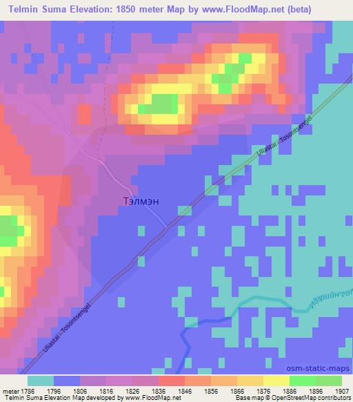 Telmin Suma,Mongolia Elevation Map