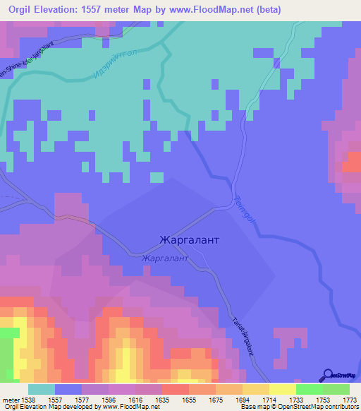 Orgil,Mongolia Elevation Map
