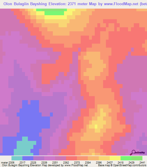 Olon Bulagiin Bayshing,Mongolia Elevation Map