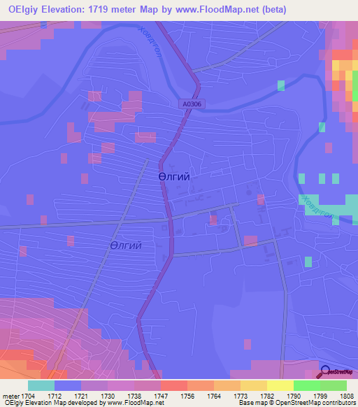 OElgiy,Mongolia Elevation Map