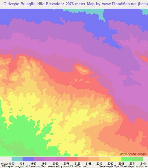 Oldzeyte Bulagiin Hiid,Mongolia Elevation Map