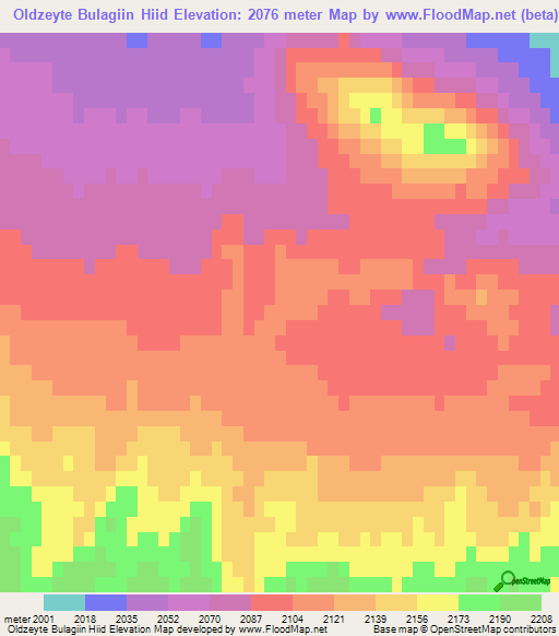 Oldzeyte Bulagiin Hiid,Mongolia Elevation Map