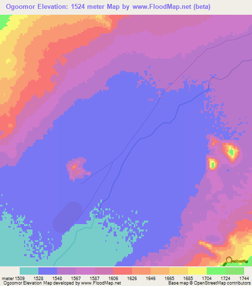 Ogoomor,Mongolia Elevation Map