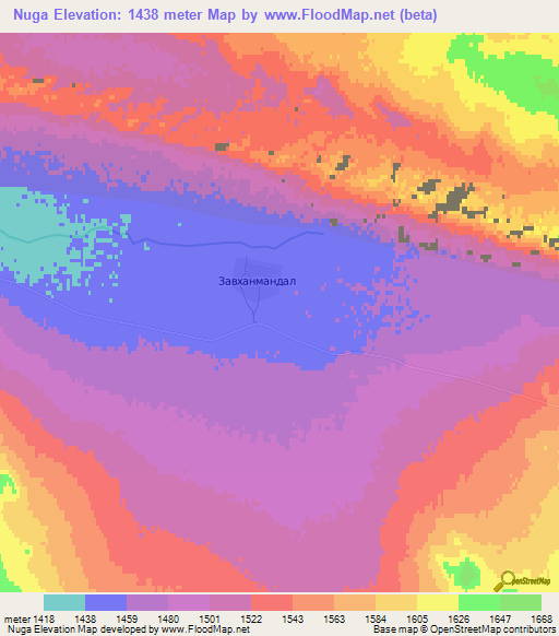 Nuga,Mongolia Elevation Map