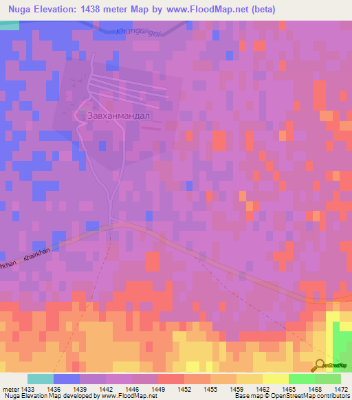 Nuga,Mongolia Elevation Map
