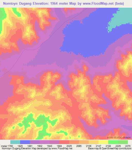 Nomtoyn Dugang,Mongolia Elevation Map