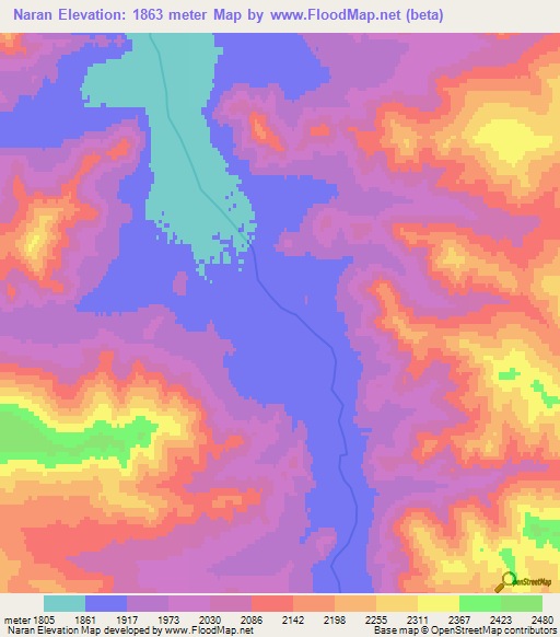 Naran,Mongolia Elevation Map