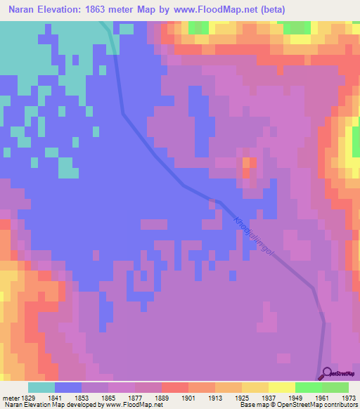 Naran,Mongolia Elevation Map