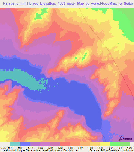 Narabanchinii Huryee,Mongolia Elevation Map