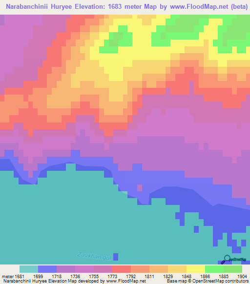 Narabanchinii Huryee,Mongolia Elevation Map