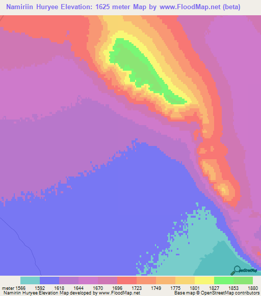 Namiriin Huryee,Mongolia Elevation Map