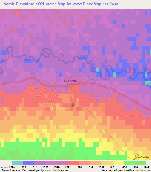 Namir,Mongolia Elevation Map