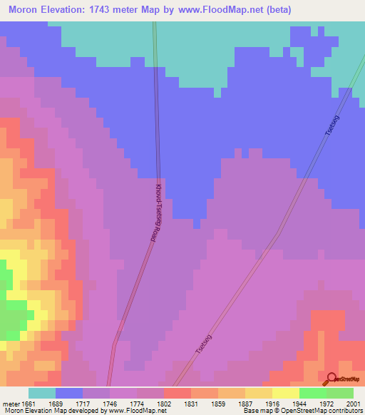 Moron,Mongolia Elevation Map