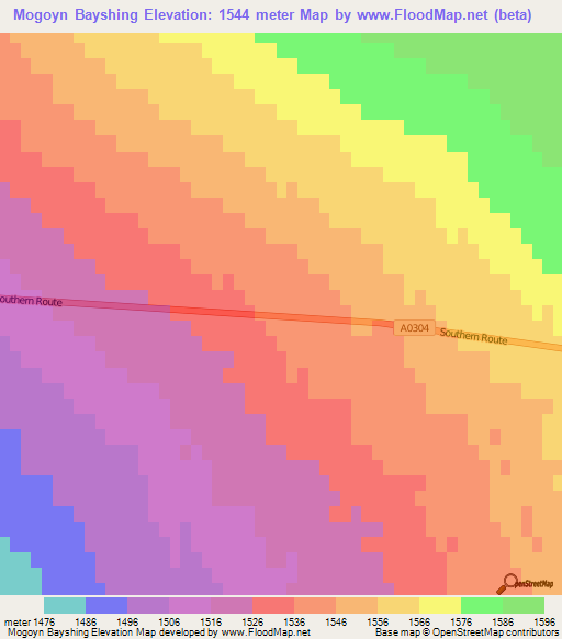 Mogoyn Bayshing,Mongolia Elevation Map