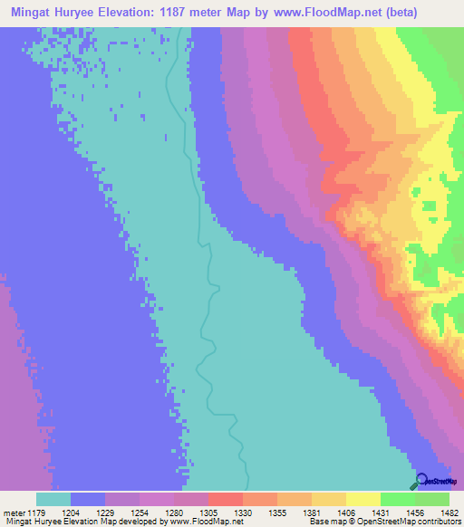 Mingat Huryee,Mongolia Elevation Map