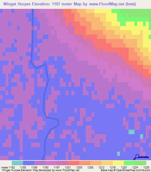 Mingat Huryee,Mongolia Elevation Map