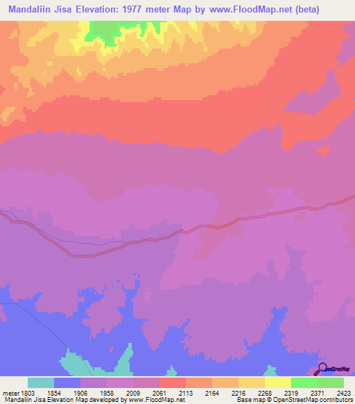 Mandaliin Jisa,Mongolia Elevation Map