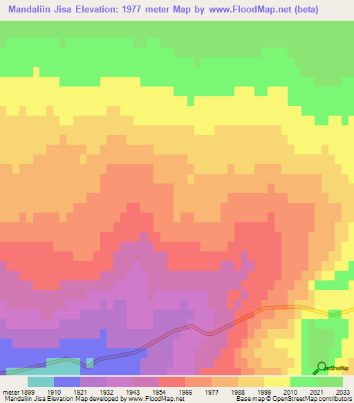 Mandaliin Jisa,Mongolia Elevation Map