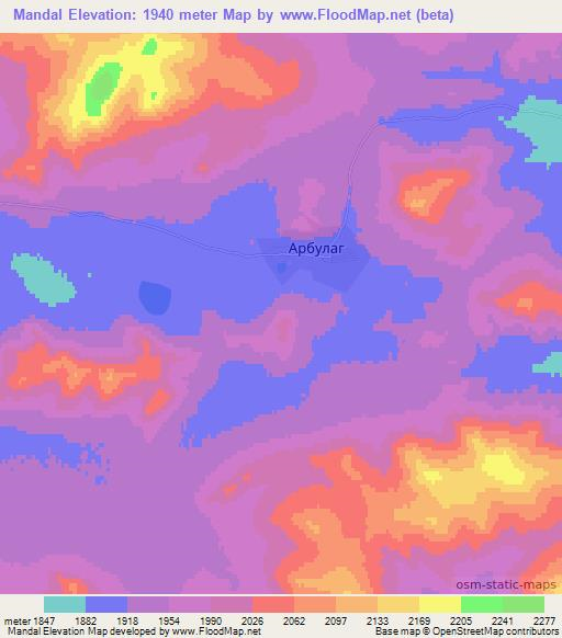 Mandal,Mongolia Elevation Map