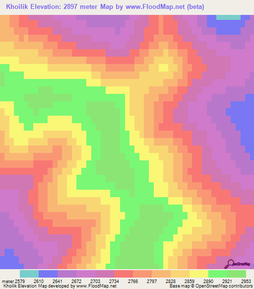 Khoilik,Mongolia Elevation Map