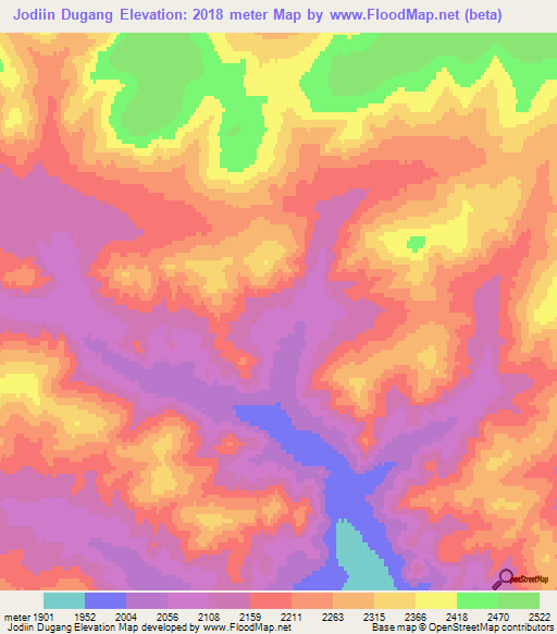 Jodiin Dugang,Mongolia Elevation Map