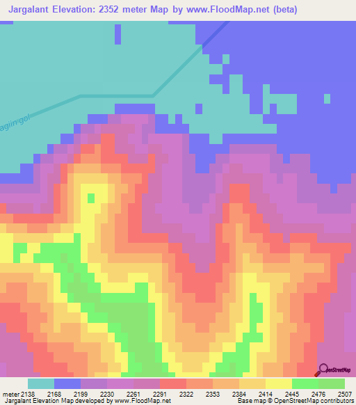 Jargalant,Mongolia Elevation Map