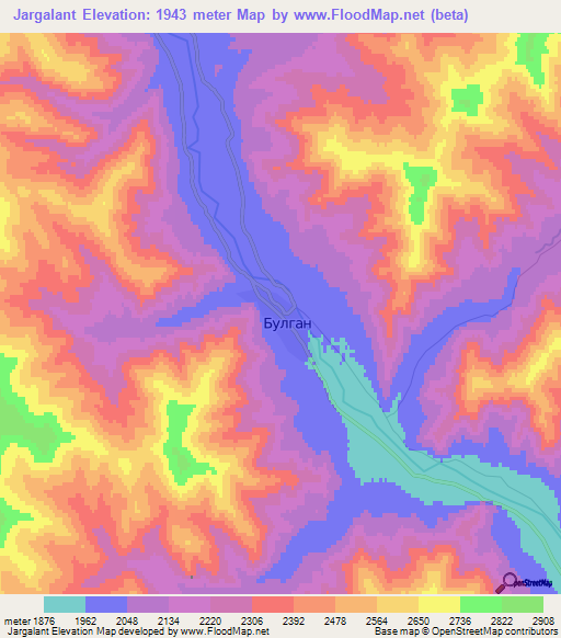 Jargalant,Mongolia Elevation Map