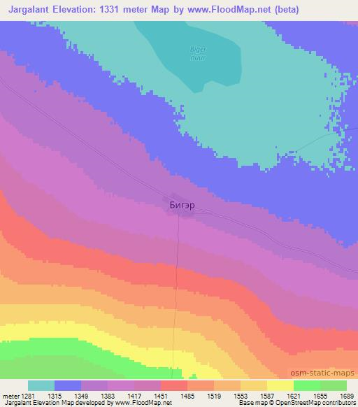 Jargalant,Mongolia Elevation Map