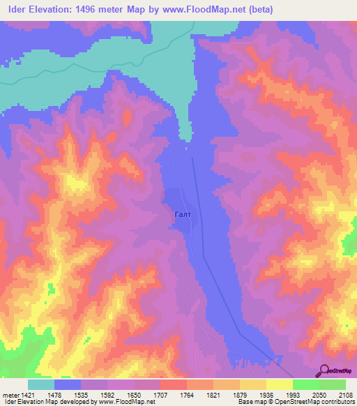 Ider,Mongolia Elevation Map