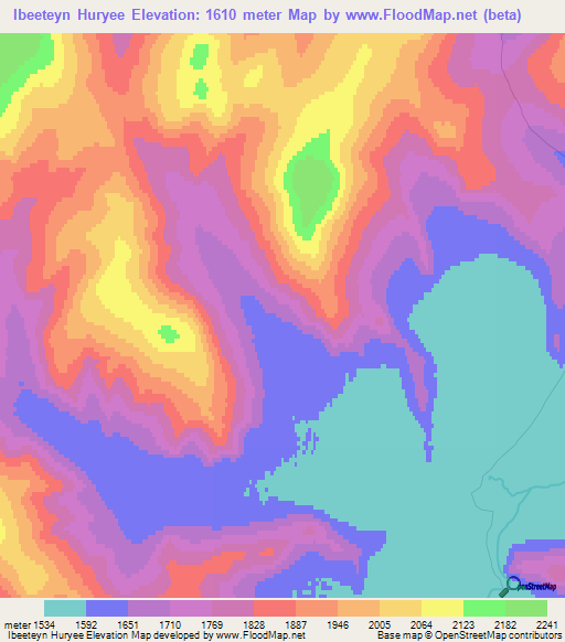 Ibeeteyn Huryee,Mongolia Elevation Map