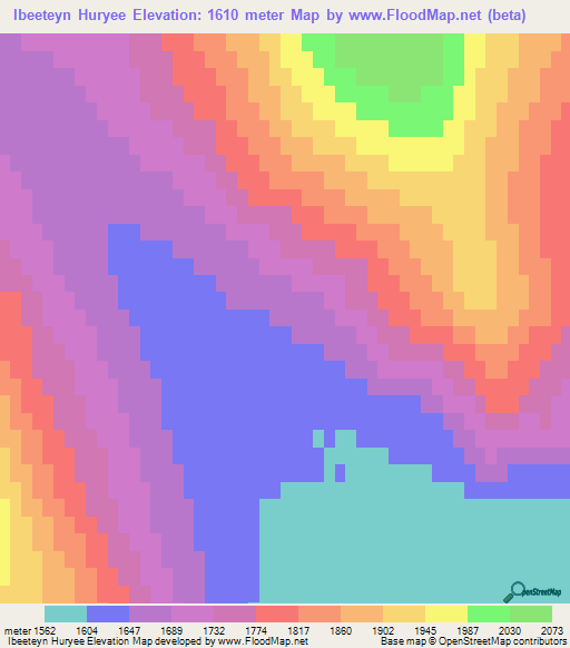 Ibeeteyn Huryee,Mongolia Elevation Map