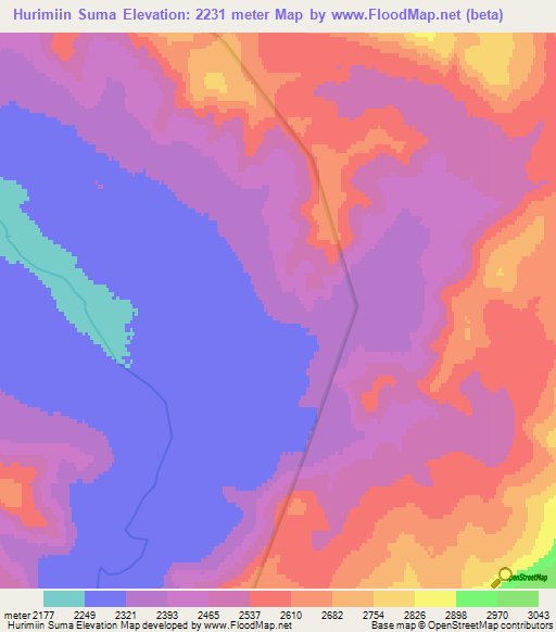 Hurimiin Suma,Mongolia Elevation Map