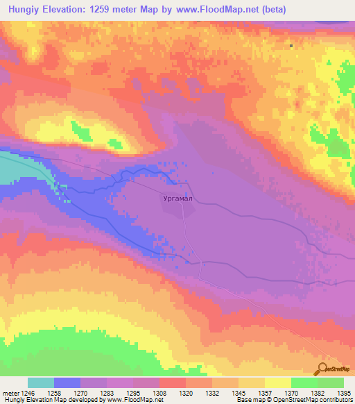 Hungiy,Mongolia Elevation Map