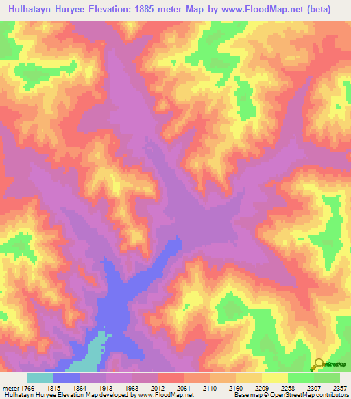 Hulhatayn Huryee,Mongolia Elevation Map