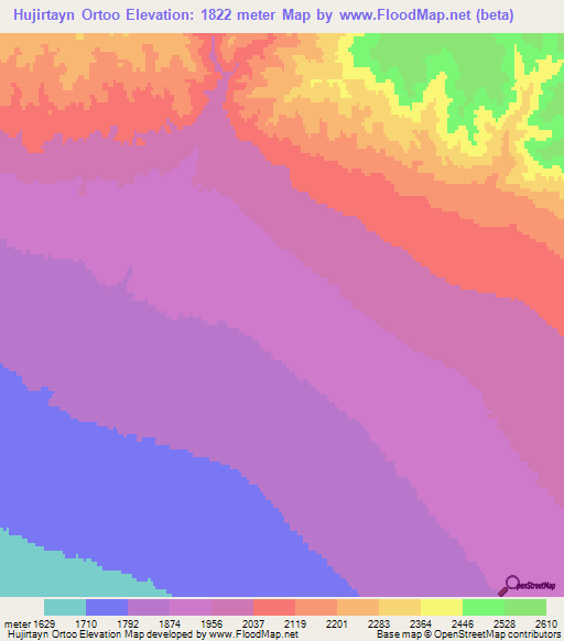 Hujirtayn Ortoo,Mongolia Elevation Map