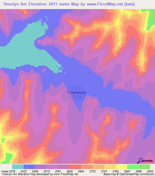 Hoeviyn Am,Mongolia Elevation Map