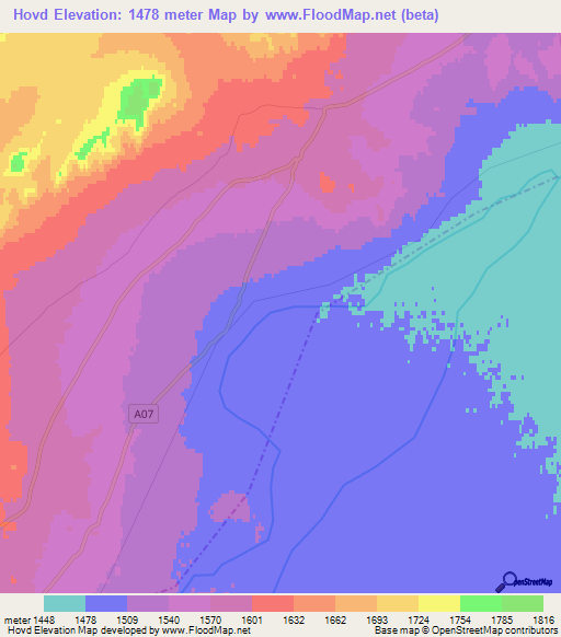 Hovd,Mongolia Elevation Map
