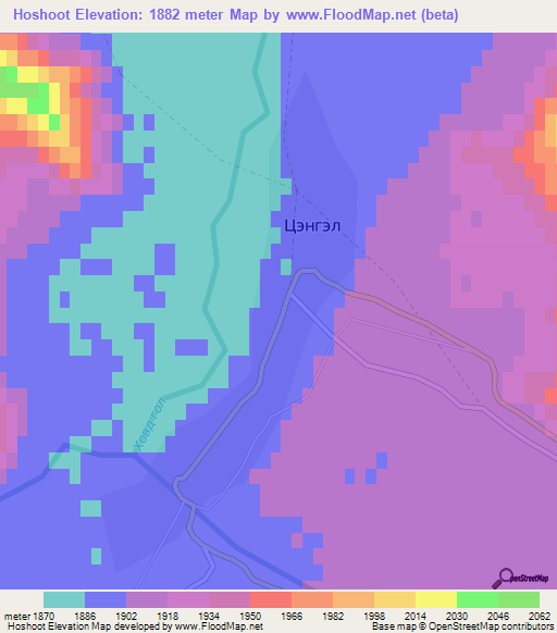 Hoshoot,Mongolia Elevation Map